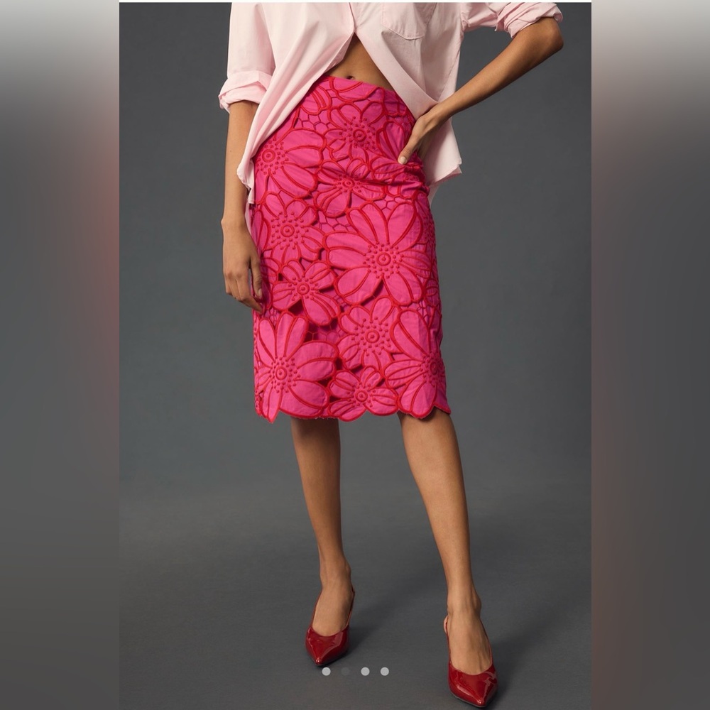 Maeve Hot Pink Floral Lace Pencil Skirt - Picture 2 of 14
